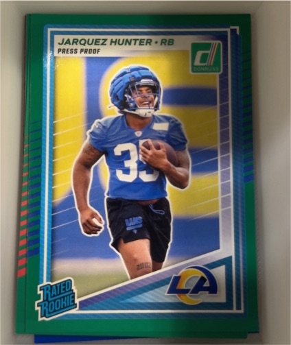 2025 Panini Donruss #352 Jarquez Hunter Press Proof Green Rated Rookie — front