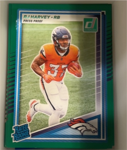2025 Panini Donruss #312 RJ Harvey Press Proof Green Rated Rookie — front