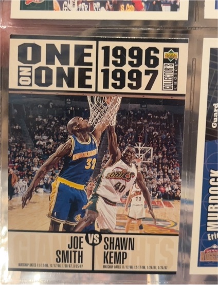 1996-97 Upper Deck Collector's Choice One on One #358 Joe Smith vs Shawn Kemp — front