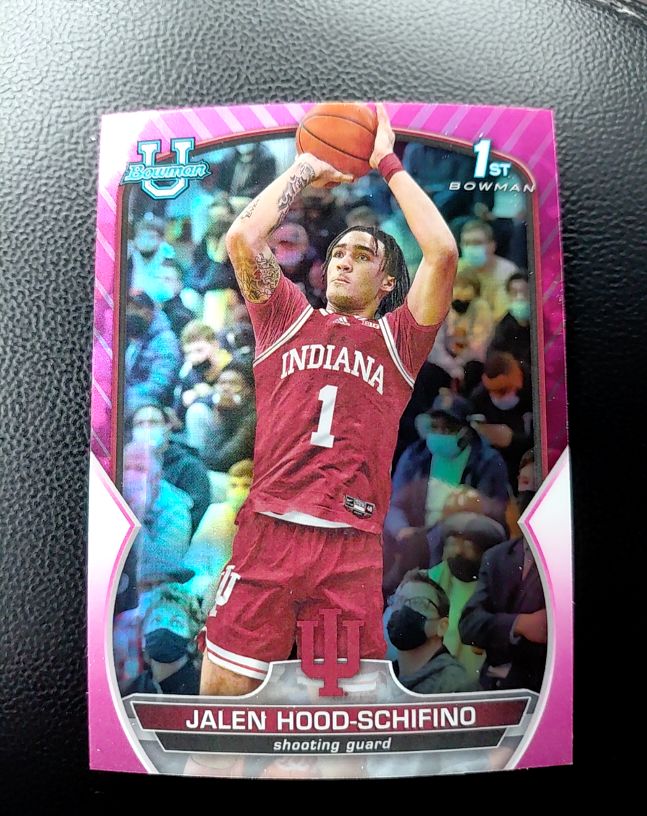 2023 Bowman University #57 Jalen Hood-Schifino Pink Refractor — front