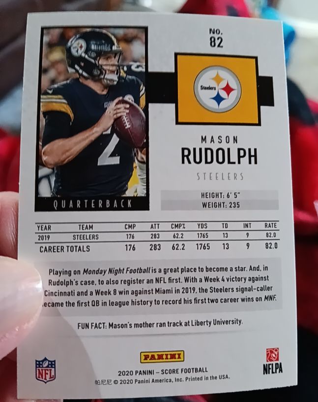 2020 Panini Score #82 Mason Rudolph — front