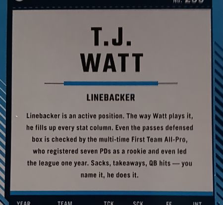 T.J. Watt Linebacker Football Card — front