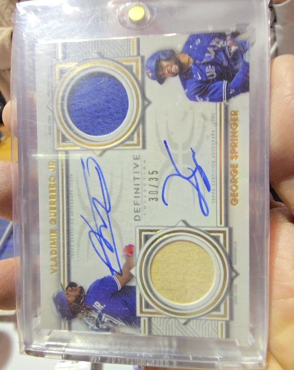 2022 Topps Definitive Dual Relic Auto #DAR-GSP Vladimir Guerrero Jr./George Springer — front