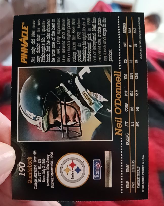 1993 Pinnacle #190 Neil O'Donnell — front