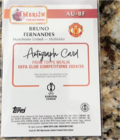 2024-25 Topps Merlin UEFA Club Competitions Bruno Fernandes Autograph Card — front