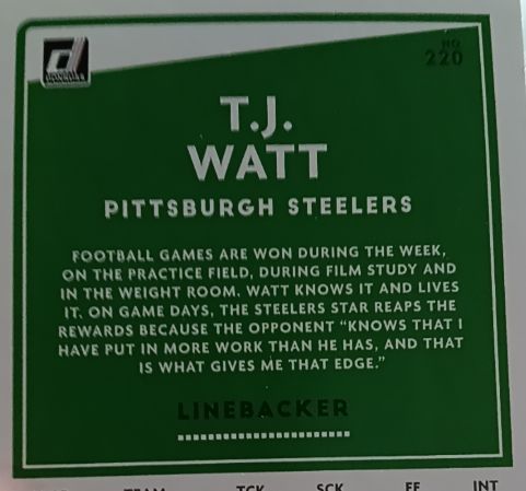 2020 Donruss #220 T.J. Watt — front