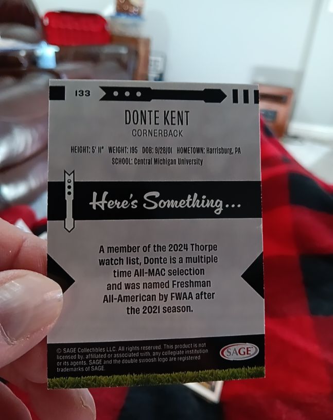 2024 SAGE Collectibles #133 Donte Kent — front
