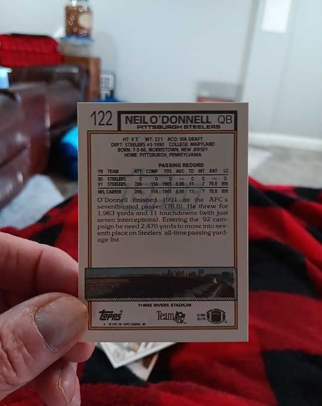 1992 Topps #122 Neil O'Donnell — front