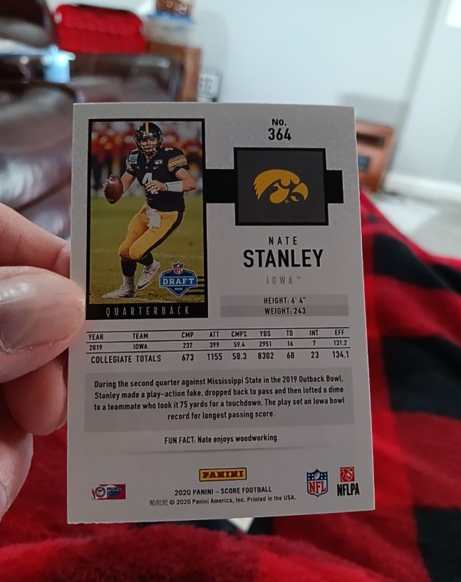 2020 Panini Score #364 Nate Stanley — front