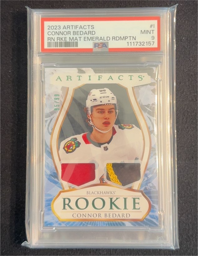 2023 Upper Deck Artifacts #1 Connor Bedard Rookie Emerald Redemption — front