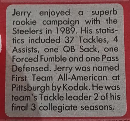 1989 Pittsburgh Steelers Jerry Rookie Card — front