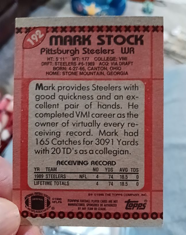 1990 Topps #192 Mark Stock — front