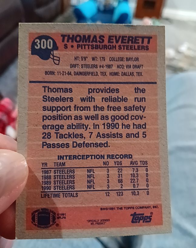 1991 Topps #300 Thomas Everett — front