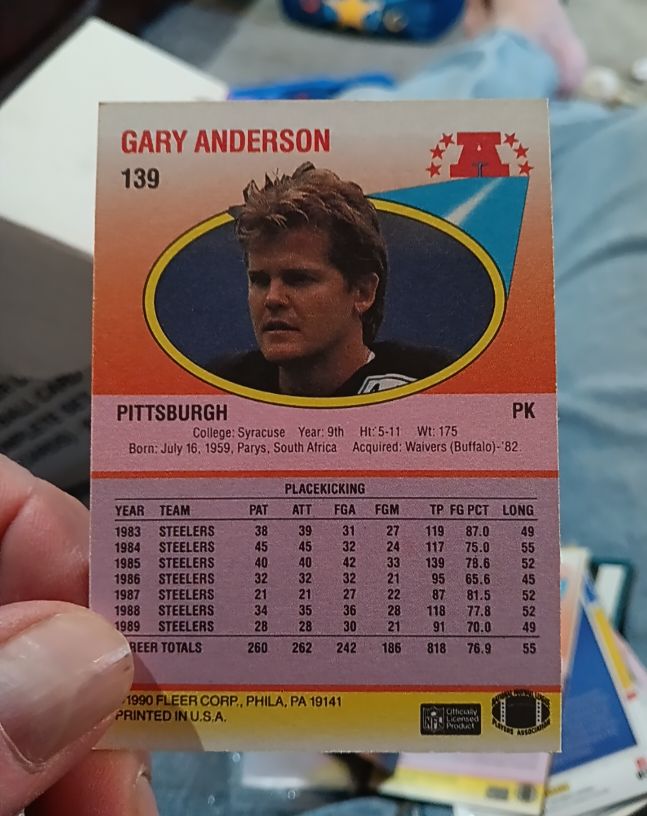 1990 Fleer #139 Gary Anderson — front