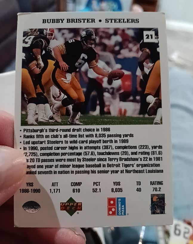 1991 Domino's QB Challenge #21 Bubby Brister — front