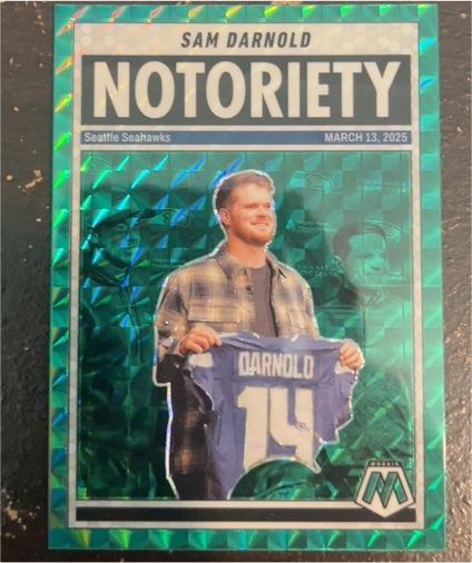 2025 Panini Mosaic #9 Sam Darnold Notoriety Green Mosaic — front