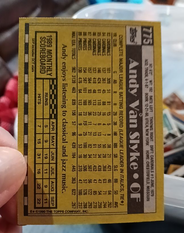 1990 Topps #775 Andy Van Slyke — front