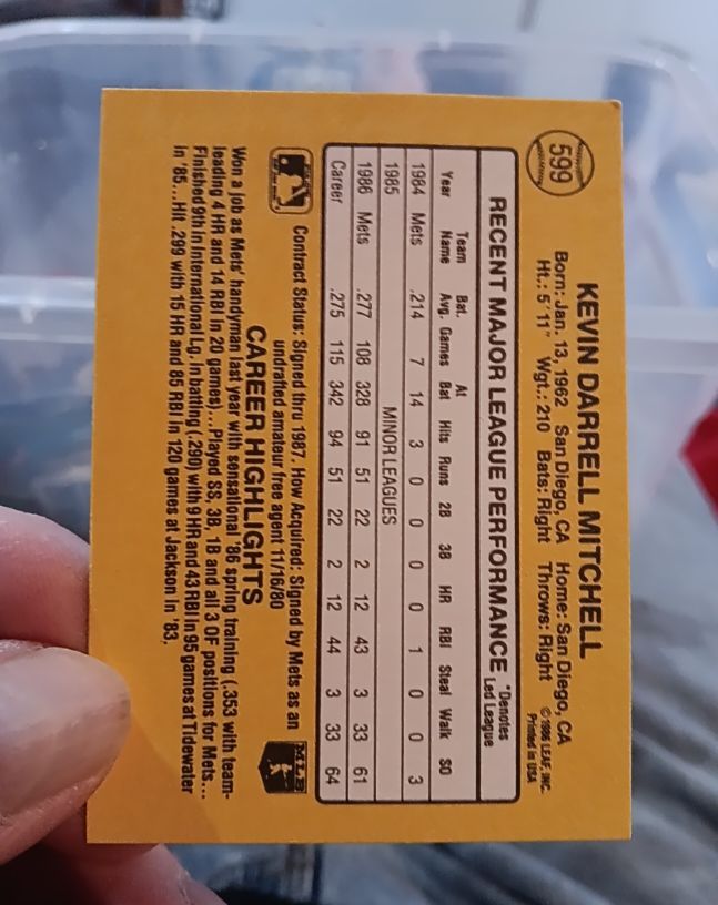 1987 Donruss #599 Kevin Darrell Mitchell — front
