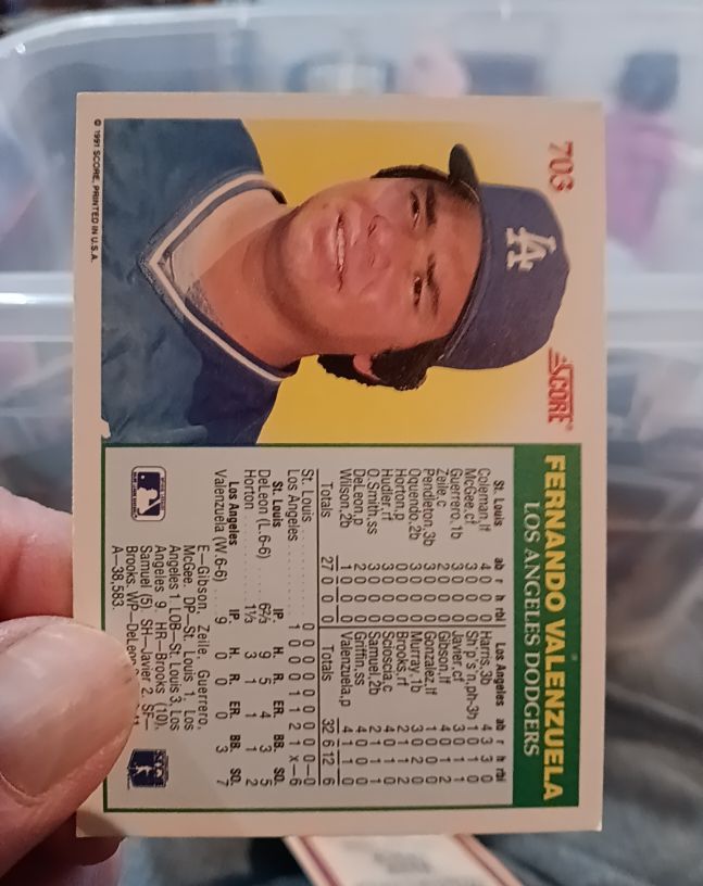 1991 Score #703 Fernando Valenzuela — front