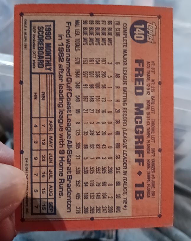 1991 Topps #140 Fred McGriff — front