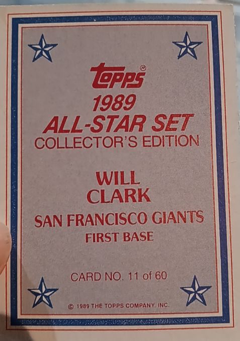 1989 Topps All-Star Set #11 Will Clark — front