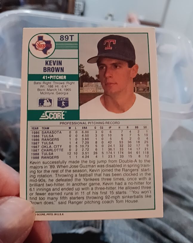 1989 Score #89T Kevin Brown — front