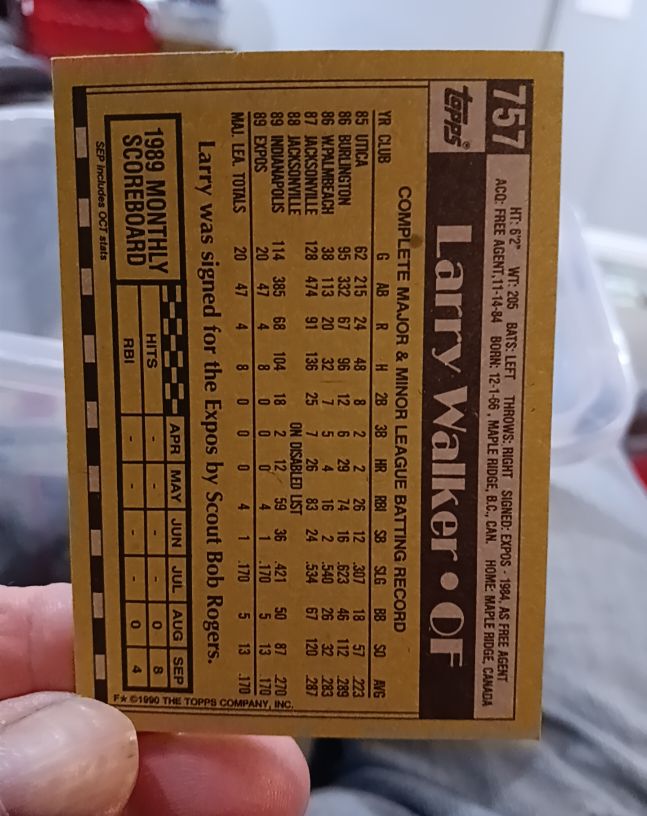 1990 Topps #757 Larry Walker — front
