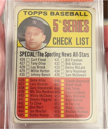 1969 Topps #412 Mickey Mantle 5th Series Checklist — front