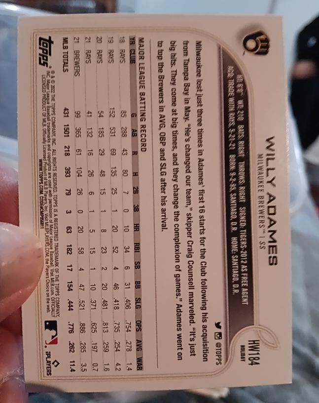 2022 Topps #HW184 Willy Adames — front