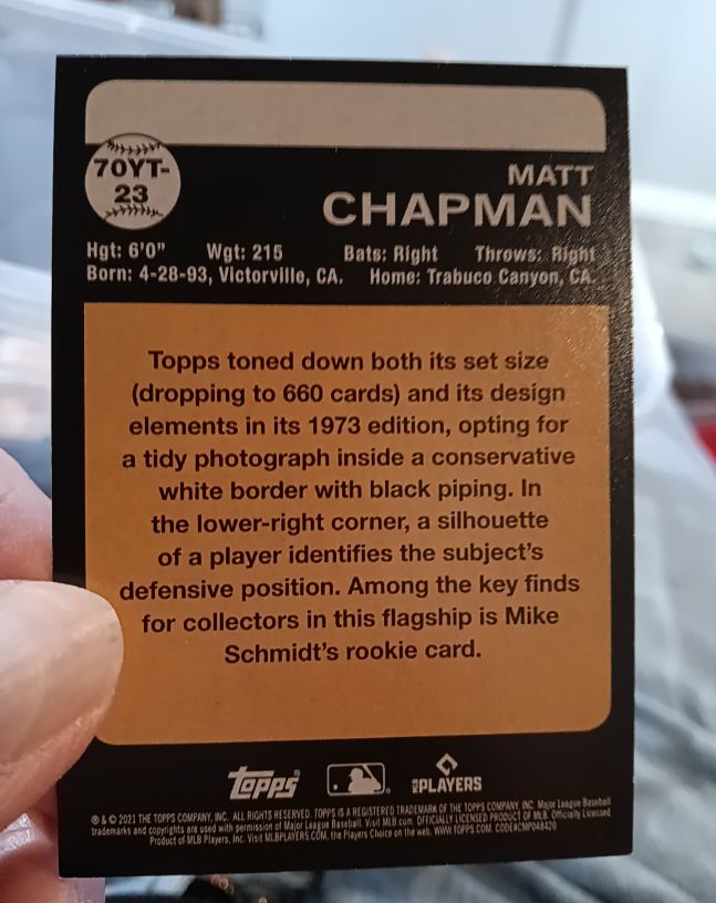 2021 Topps #70YT-23 Matt Chapman — front