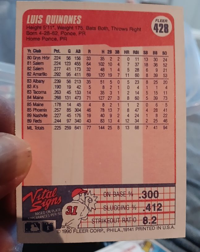 1990 Fleer #428 Luis Quinones — front