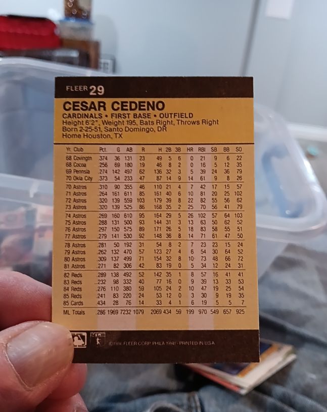 1986 Fleer #29 Cesar Cedeno — front