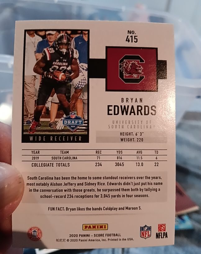 2020 Panini Score #415 Bryan Edwards — front