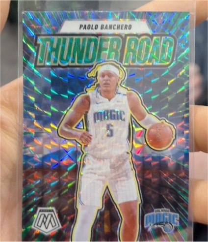 2024-25 Panini Mosaic #15 Paolo Banchero Thunder Road Green Mosaic Prizm — front