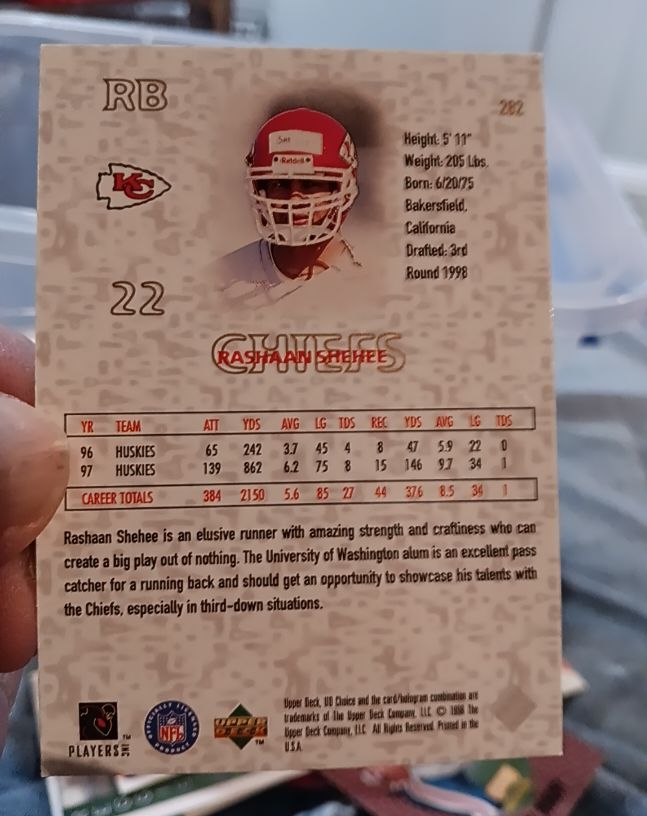 1998 Upper Deck #282 Rashaan Shehee — front