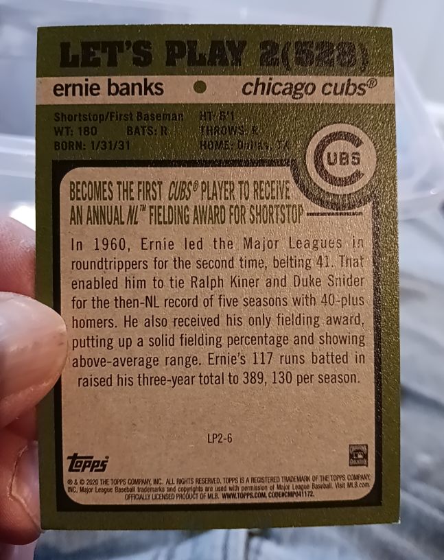2020 Topps Let's Play #LP2-6 Ernie Banks — front