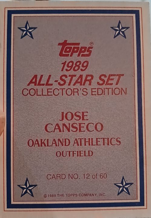 1989 Topps All-Star Set #12 Jose Canseco — front