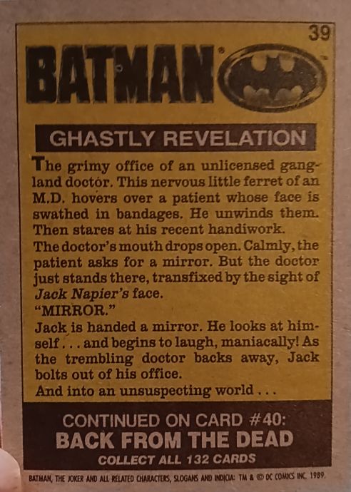 1989 Topps Batman Series One #39 Ghastly Revelation — front