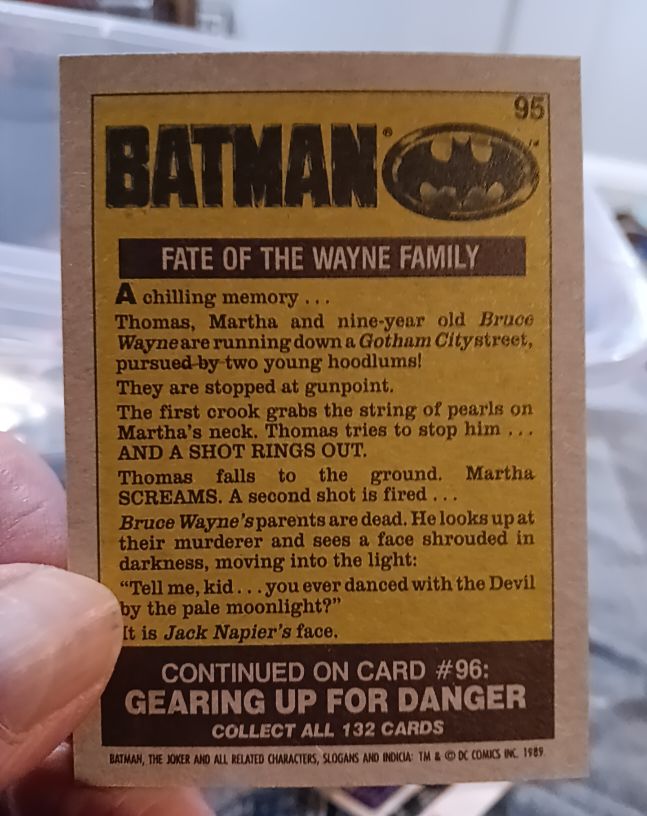 1989 Topps Batman #95 Fate of the Wayne Family Jack Napier — front