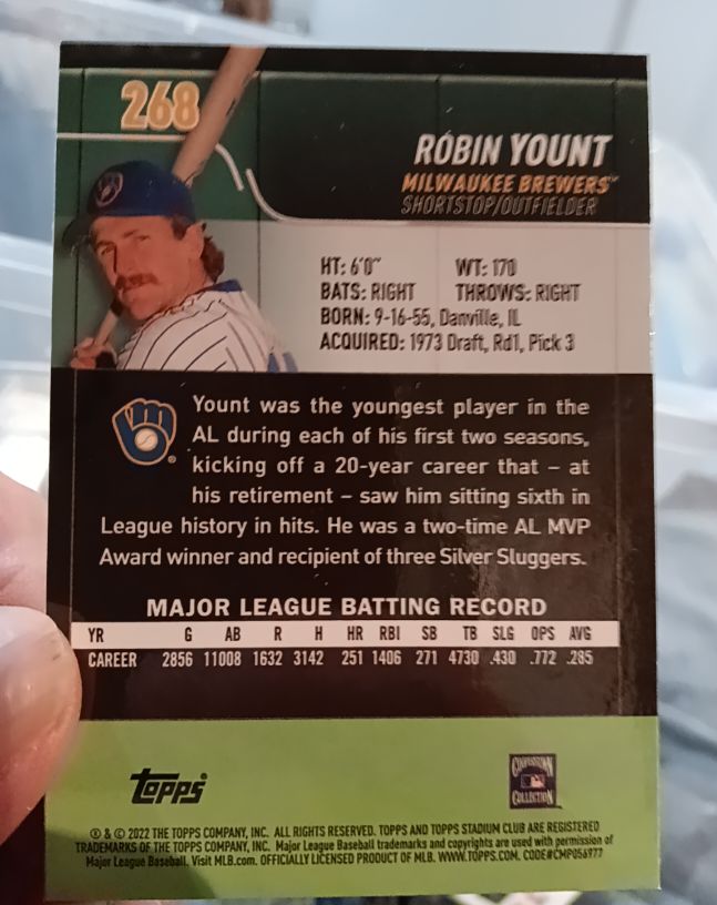 2022 Topps Stadium Club #268 Robin Yount — front