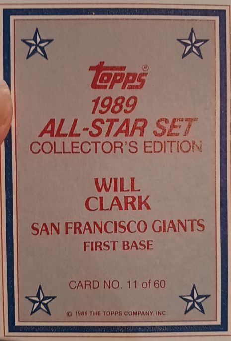 1989 Topps All-Star Set #11 Will Clark — front