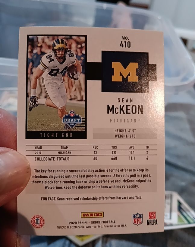 2020 Panini Score #410 Sean McKeon — front