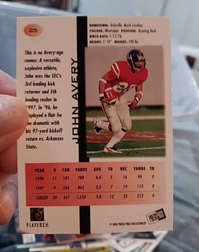 1998 Press Pass #25 John Avery — front