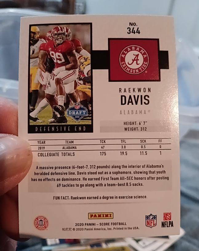 2020 Panini Score #344 Raekwon Davis — front
