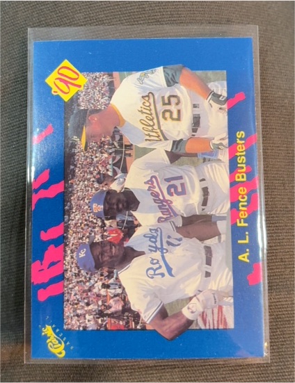 1990 Classic Blue #59 A.L. Fence Busters Bo Jackson, Ruben Sierra, Mark McGwire — front