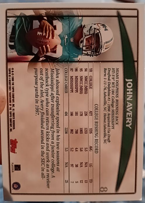1998 Topps #8 John Avery — front