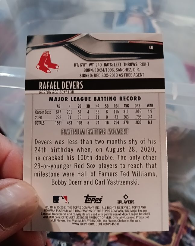 2021 Bowman Platinum #46 Rafael Devers — front