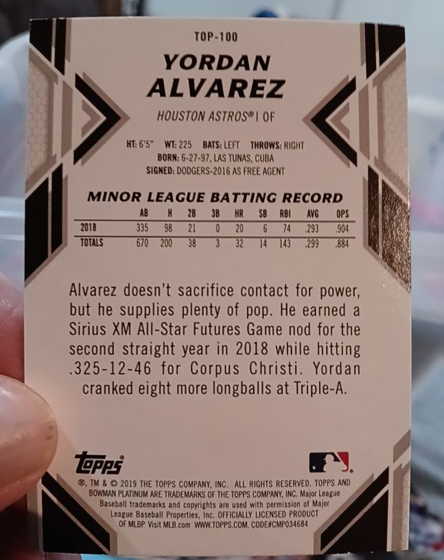 2019 Bowman Platinum #TOP-100 Yordan Alvarez — front