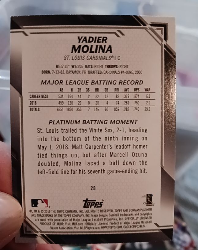 2019 Topps Bowman Platinum #28 Yadier Molina — front