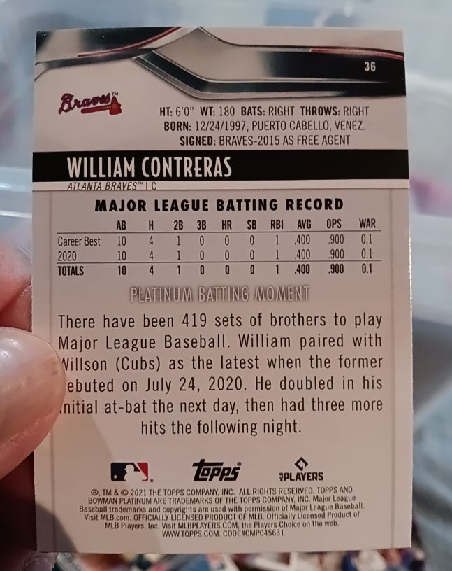2021 Topps Bowman Platinum #36 William Contreras — front